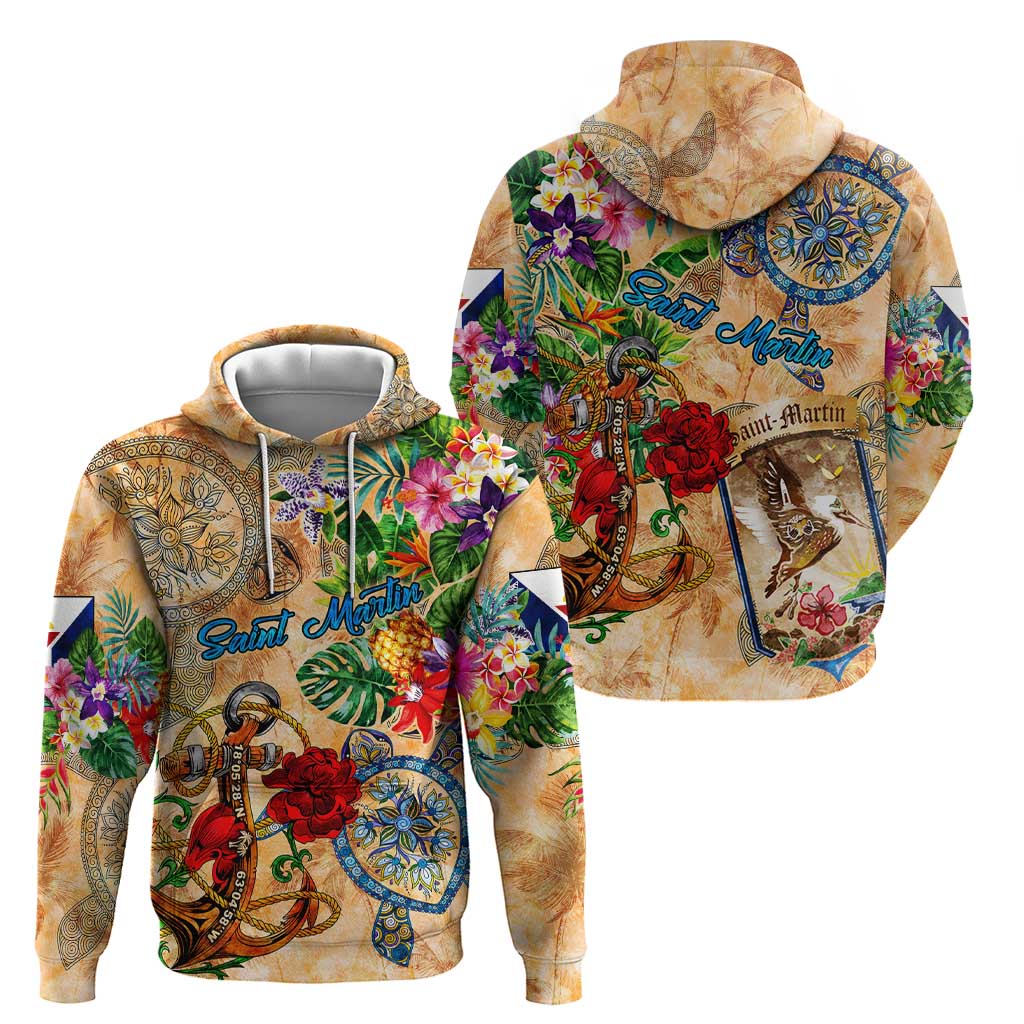 Saint Martin Hoodie Geographic Coordinate Anchor - Turlte Tropical DT02