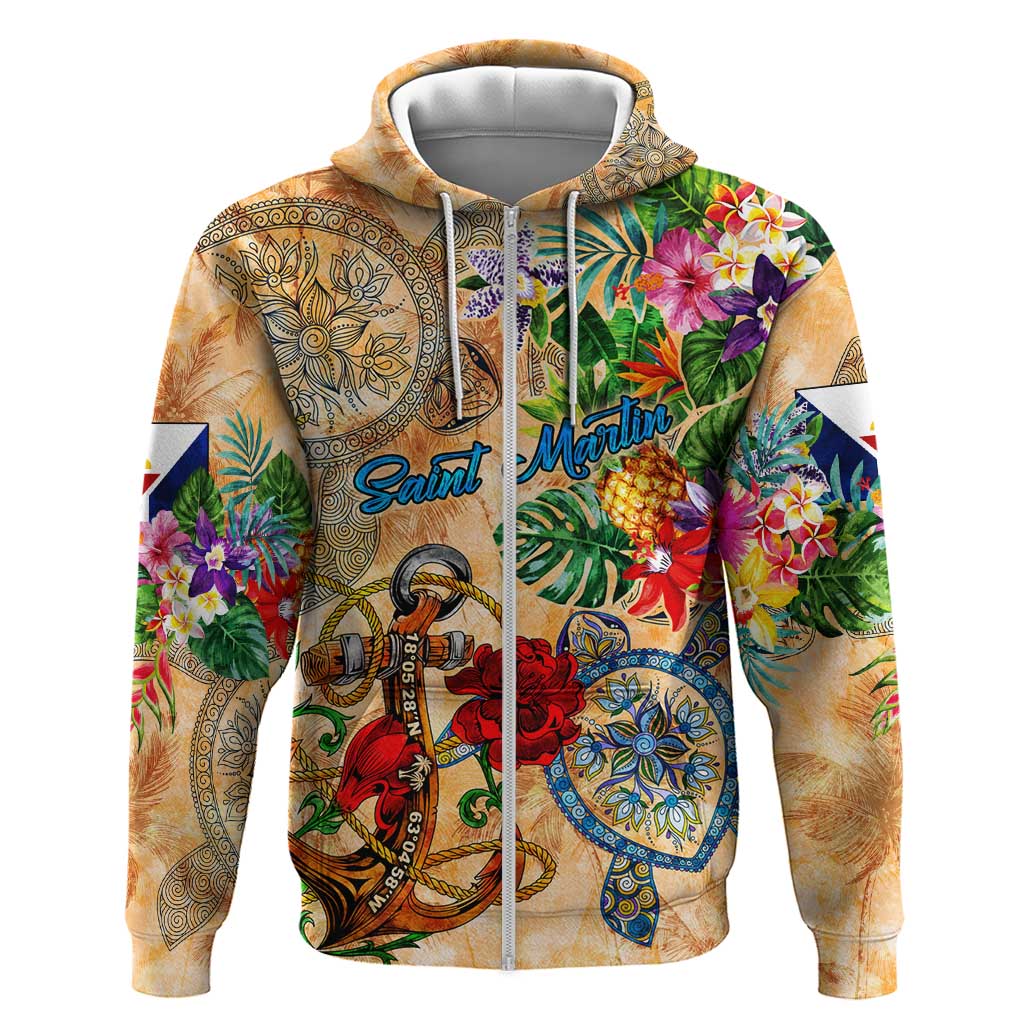 Saint Martin Hoodie Geographic Coordinate Anchor - Turlte Tropical DT02