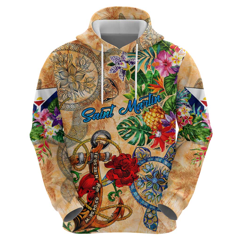 Saint Martin Hoodie Geographic Coordinate Anchor - Turlte Tropical DT02
