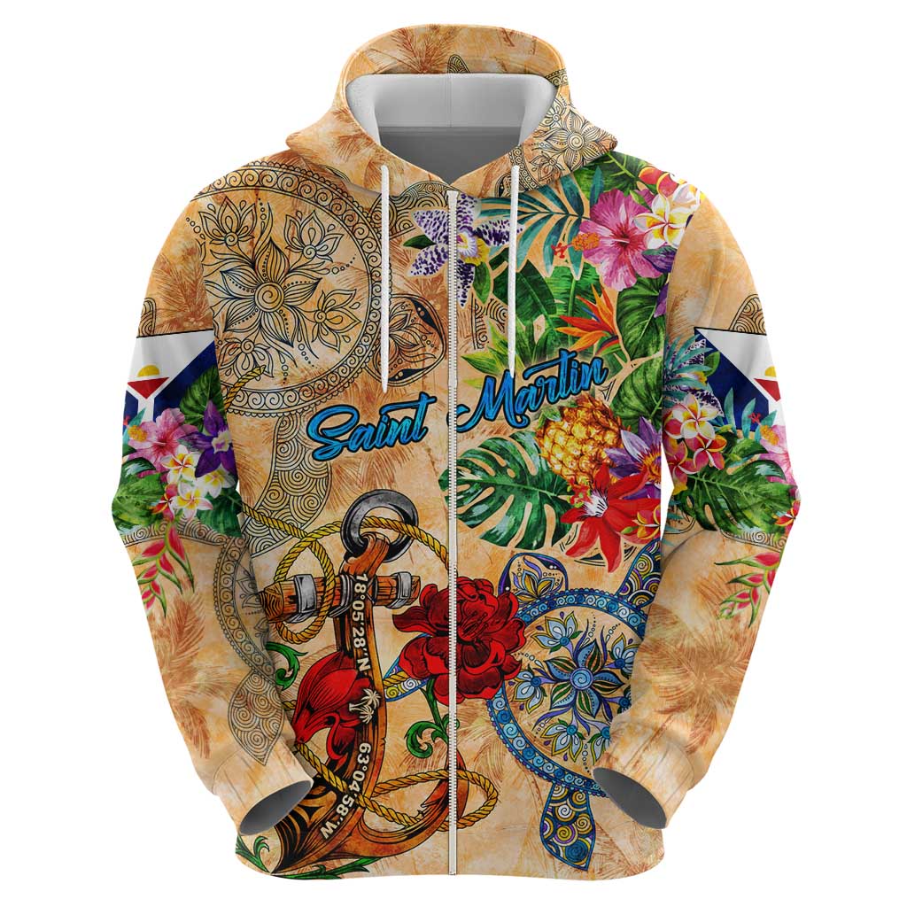 Saint Martin Hoodie Geographic Coordinate Anchor - Turlte Tropical DT02