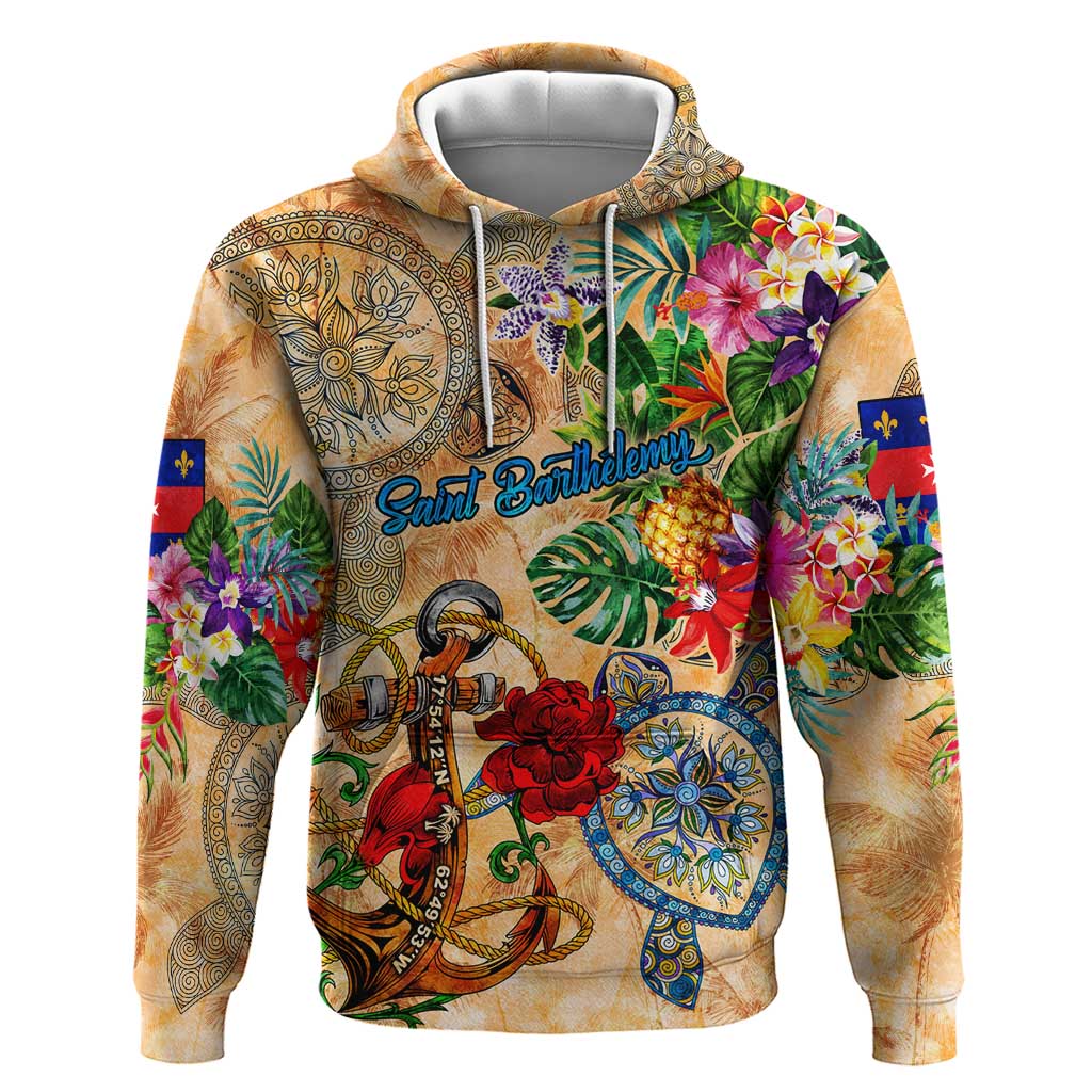 Saint Barthelemy Hoodie Geographic Coordinate Anchor - Turlte Tropical DT02