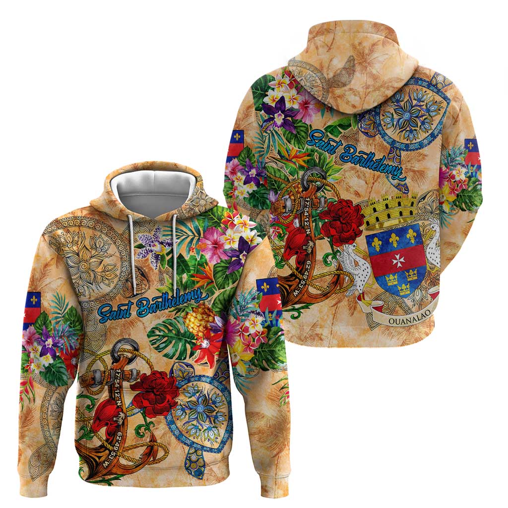 Saint Barthelemy Hoodie Geographic Coordinate Anchor - Turlte Tropical DT02
