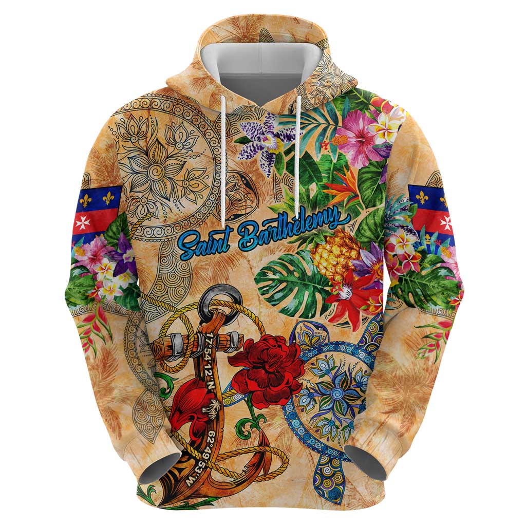 Saint Barthelemy Hoodie Geographic Coordinate Anchor - Turlte Tropical DT02