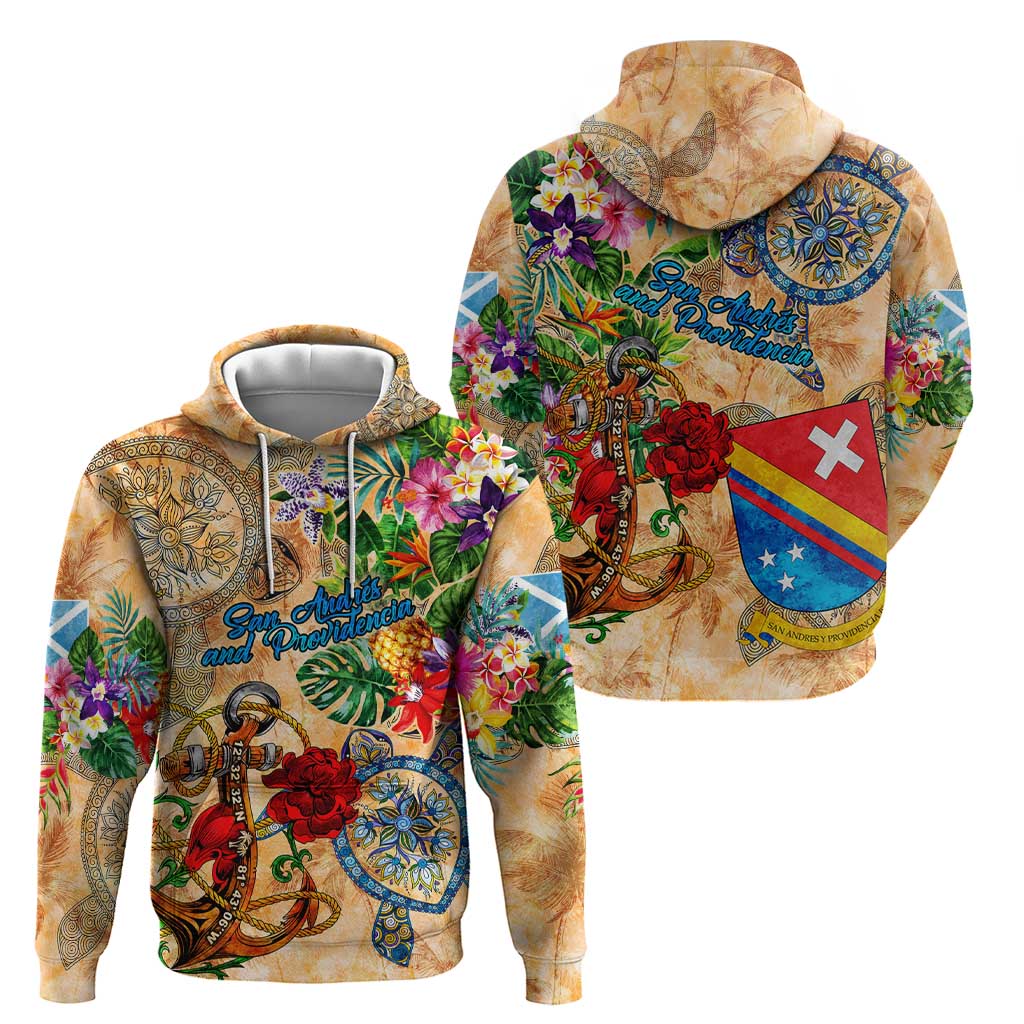 San Andrés and Providencia Hoodie Geographic Coordinate Anchor - Turlte Tropical DT02