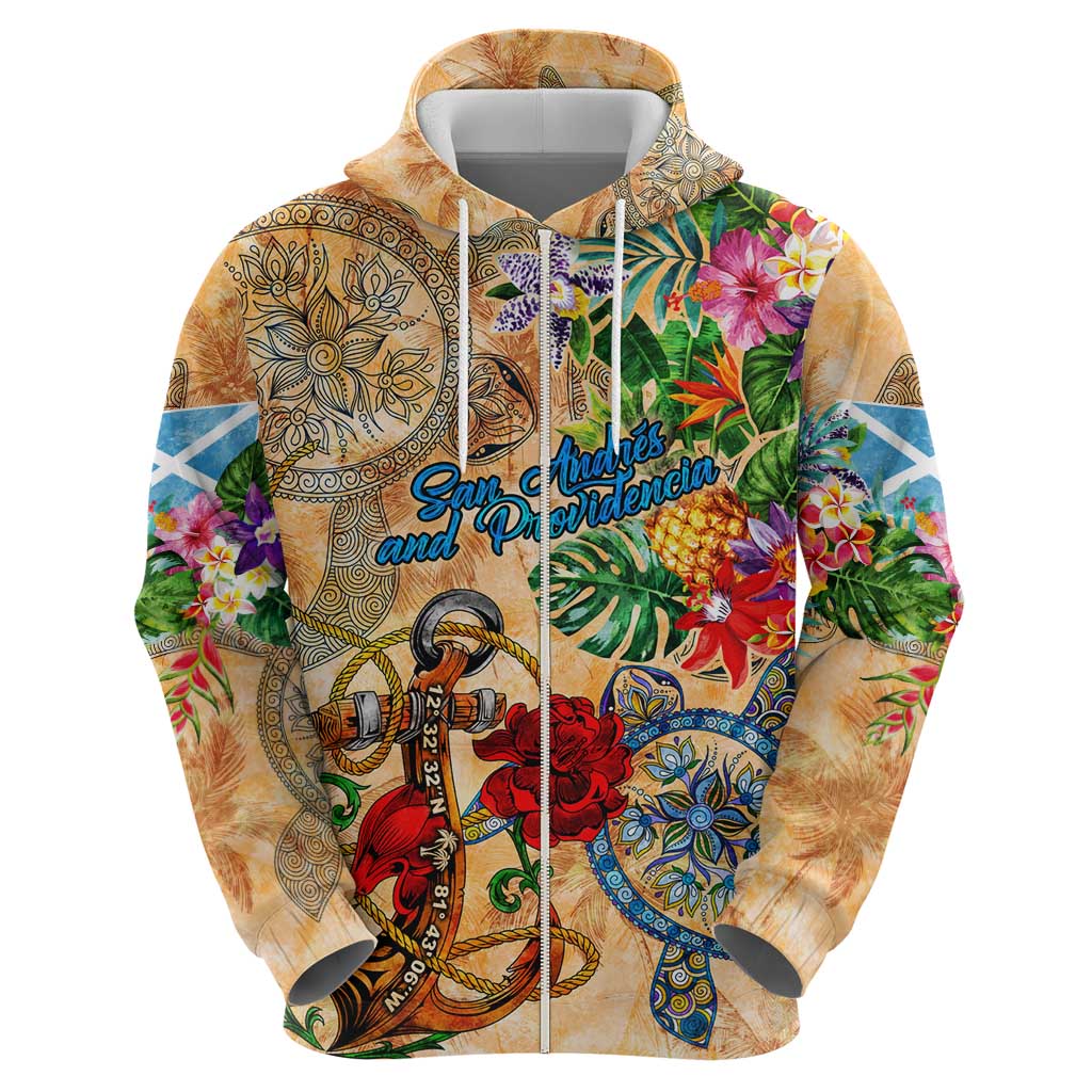 San Andrés and Providencia Hoodie Geographic Coordinate Anchor - Turlte Tropical DT02
