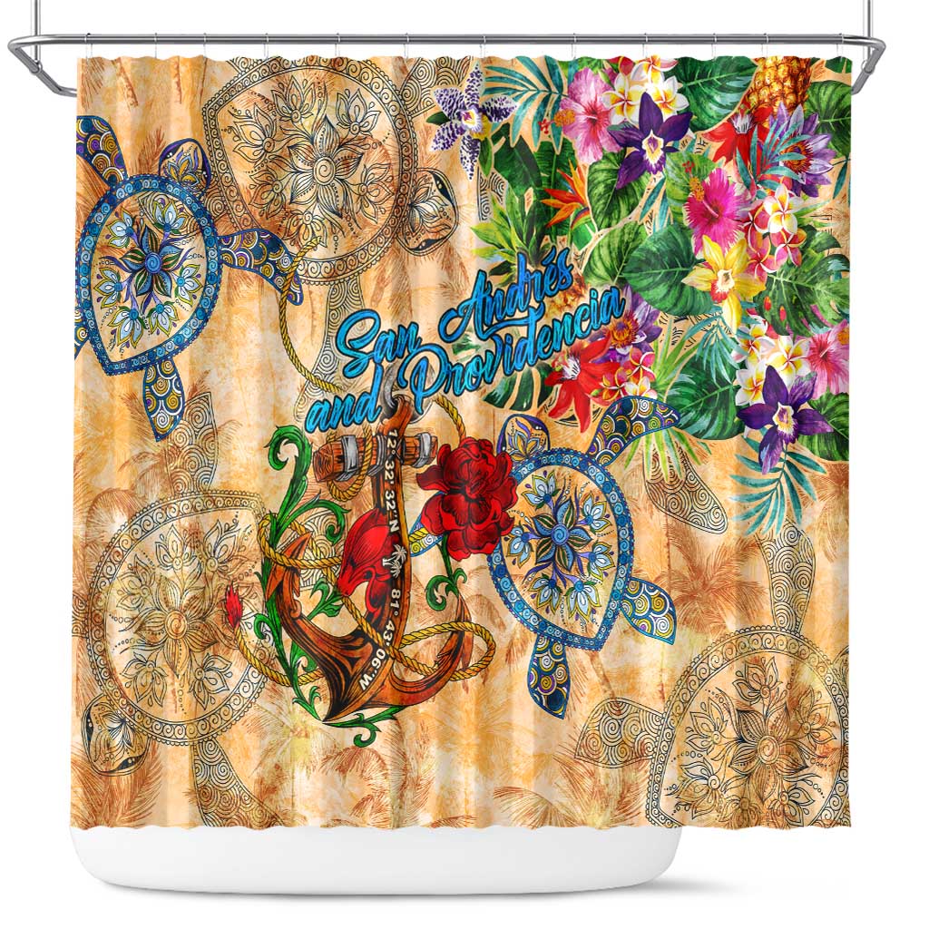San Andrés and Providencia Shower Curtain Geographic Coordinate Anchor - Turlte Tropical DT02