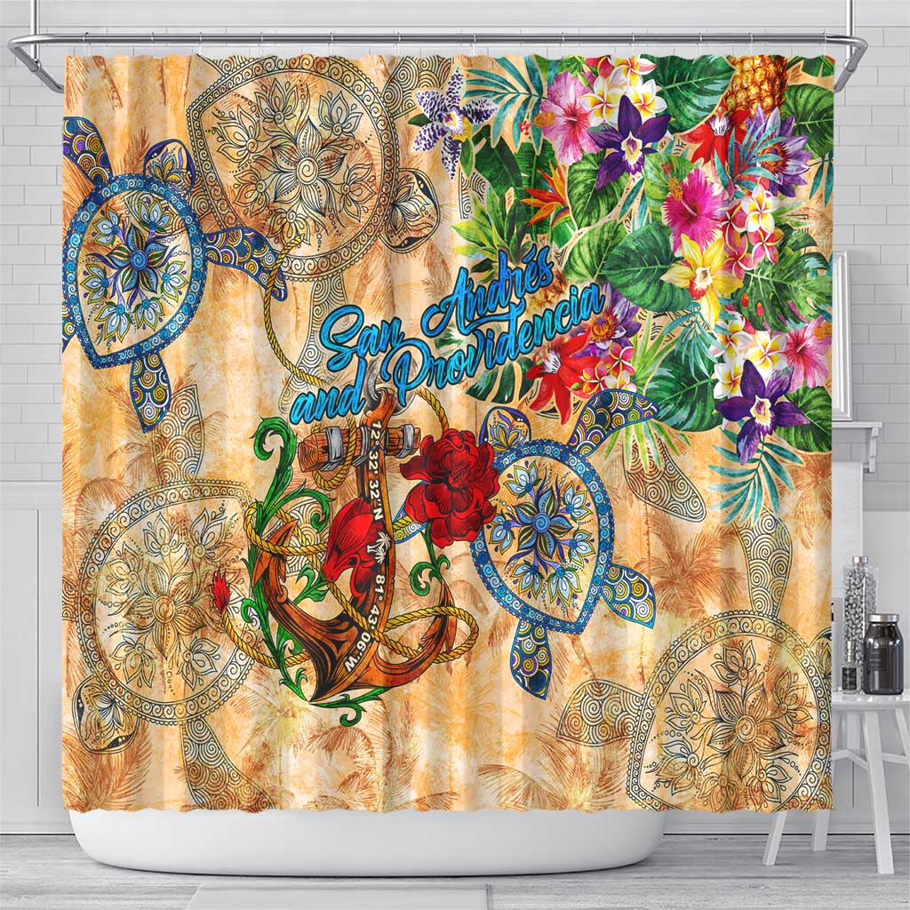 San Andrés and Providencia Shower Curtain Geographic Coordinate Anchor - Turlte Tropical DT02