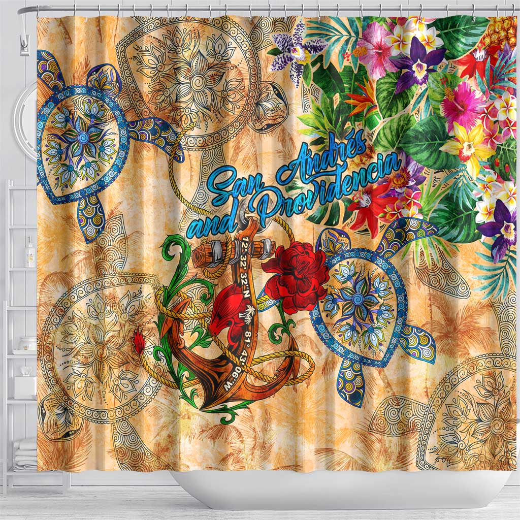 San Andrés and Providencia Shower Curtain Geographic Coordinate Anchor - Turlte Tropical DT02