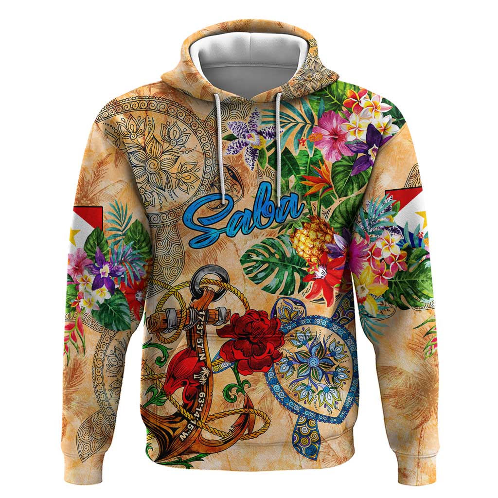 Saba Hoodie Geographic Coordinate Anchor - Turlte Tropical DT02