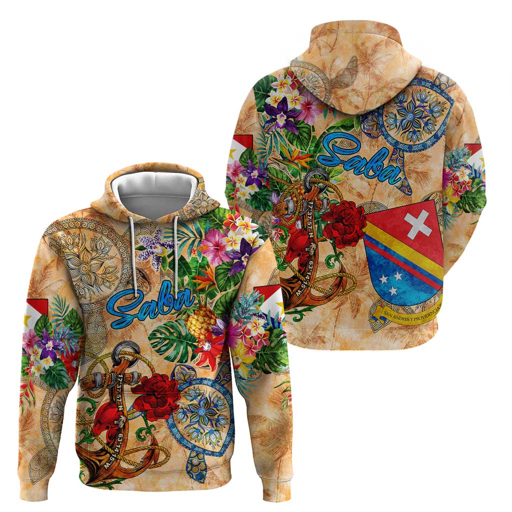 Saba Hoodie Geographic Coordinate Anchor - Turlte Tropical DT02