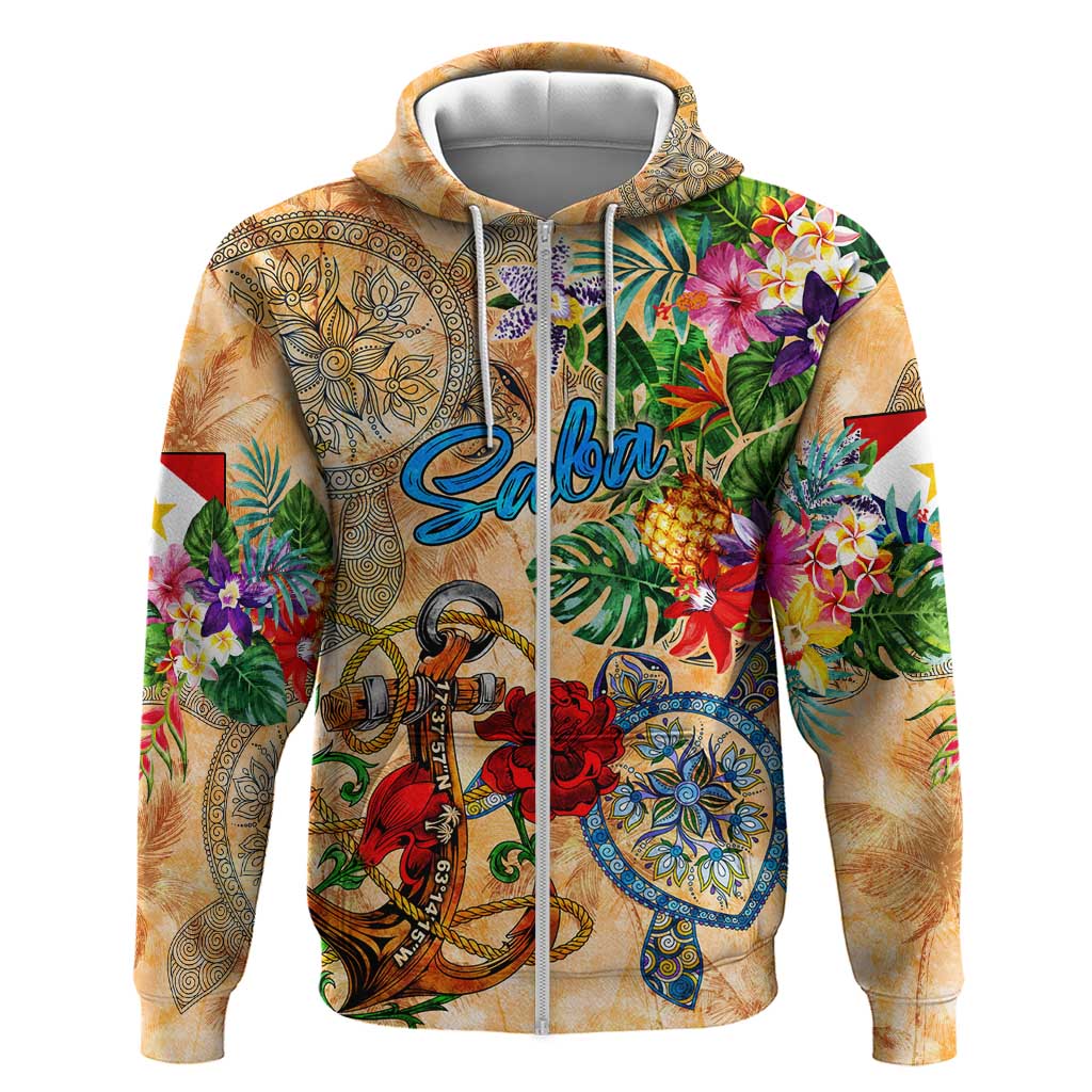 Saba Hoodie Geographic Coordinate Anchor - Turlte Tropical DT02