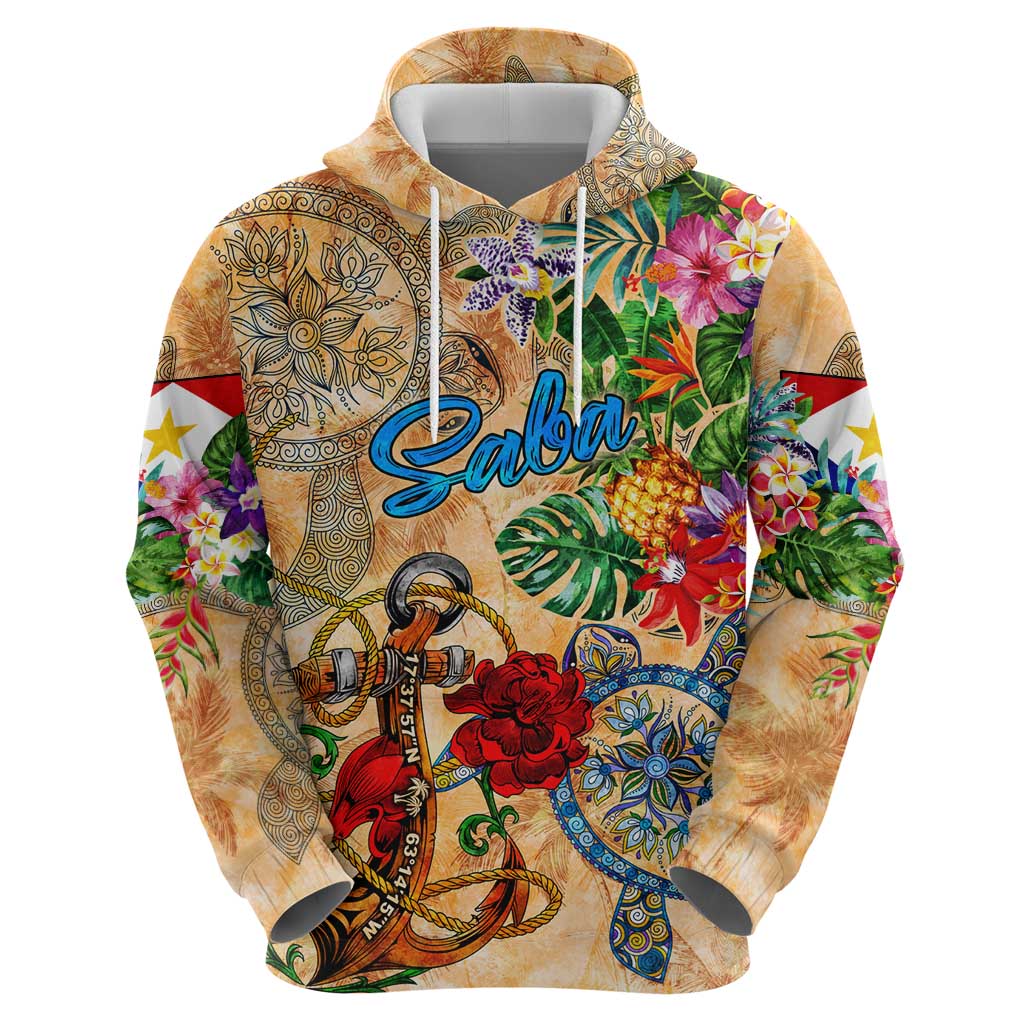 Saba Hoodie Geographic Coordinate Anchor - Turlte Tropical DT02