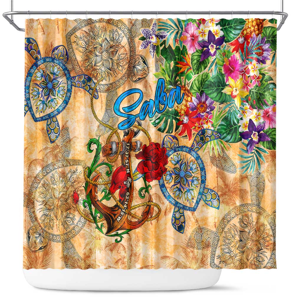 Saba Shower Curtain Geographic Coordinate Anchor - Turlte Tropical DT02