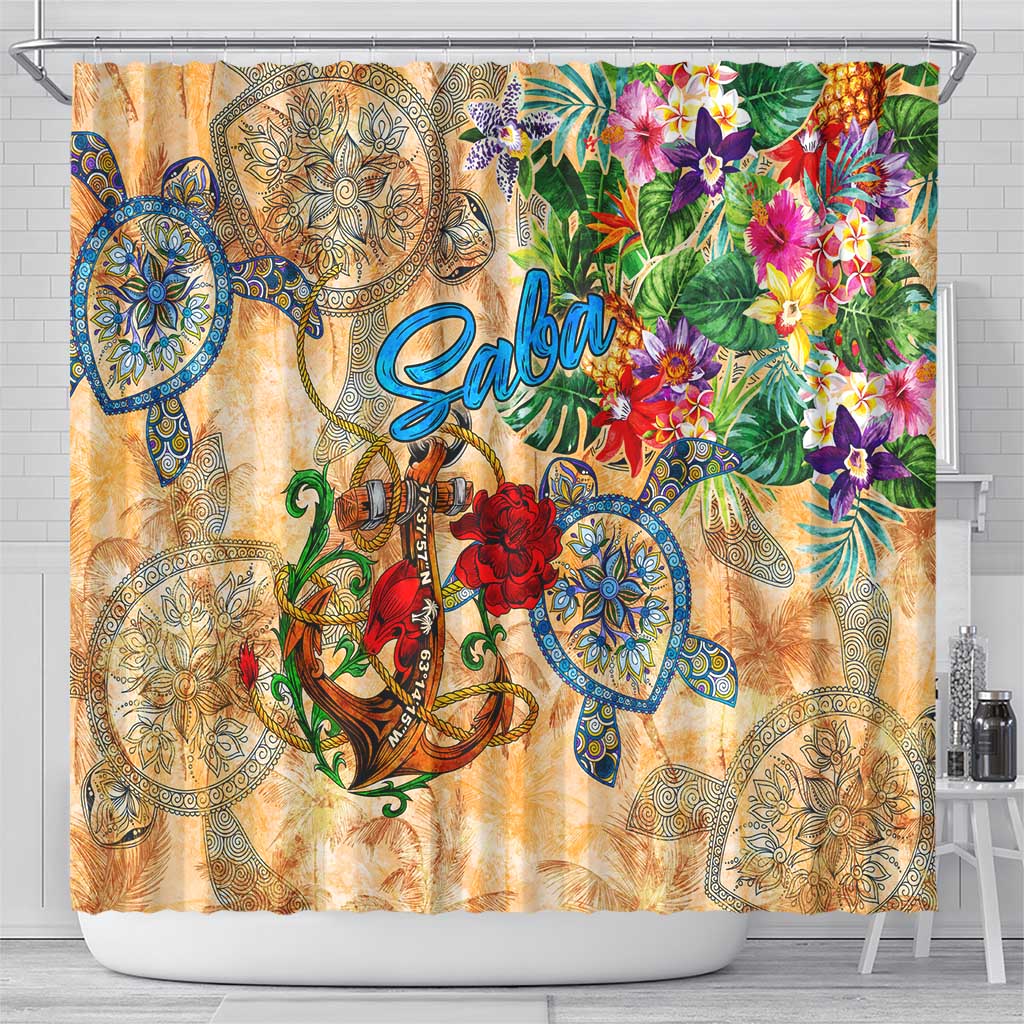 Saba Shower Curtain Geographic Coordinate Anchor - Turlte Tropical DT02