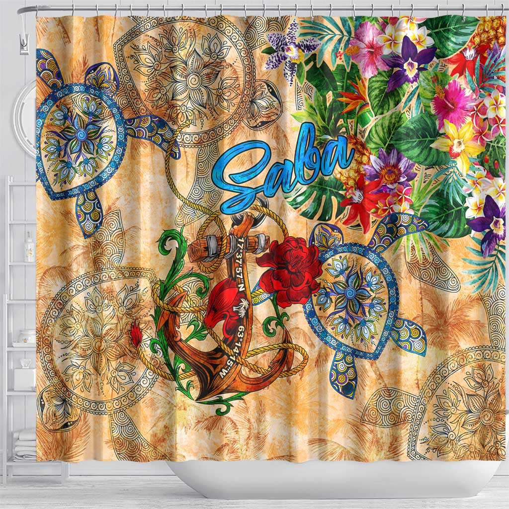 Saba Shower Curtain Geographic Coordinate Anchor - Turlte Tropical DT02
