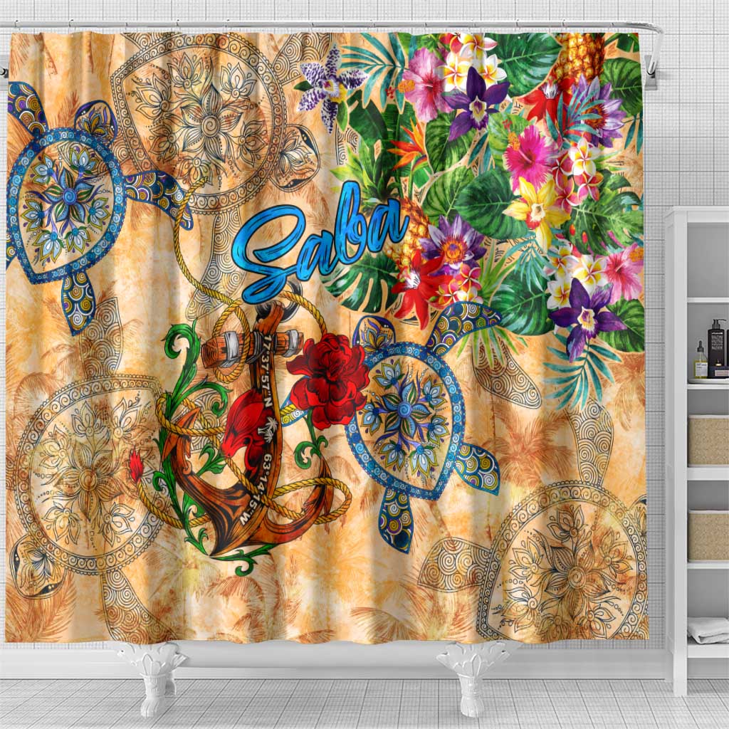 Saba Shower Curtain Geographic Coordinate Anchor - Turlte Tropical DT02