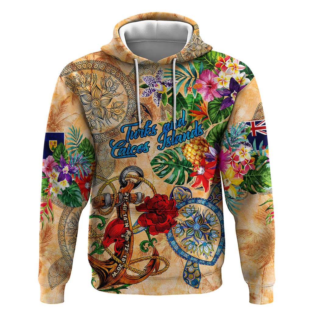 Turks and Caicos Islands Hoodie Geographic Coordinate Anchor - Turlte Tropical DT02