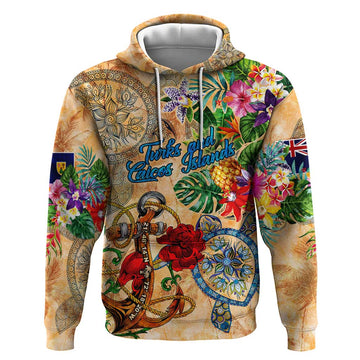 Turks and Caicos Islands Hoodie Geographic Coordinate Anchor - Turlte Tropical DT02