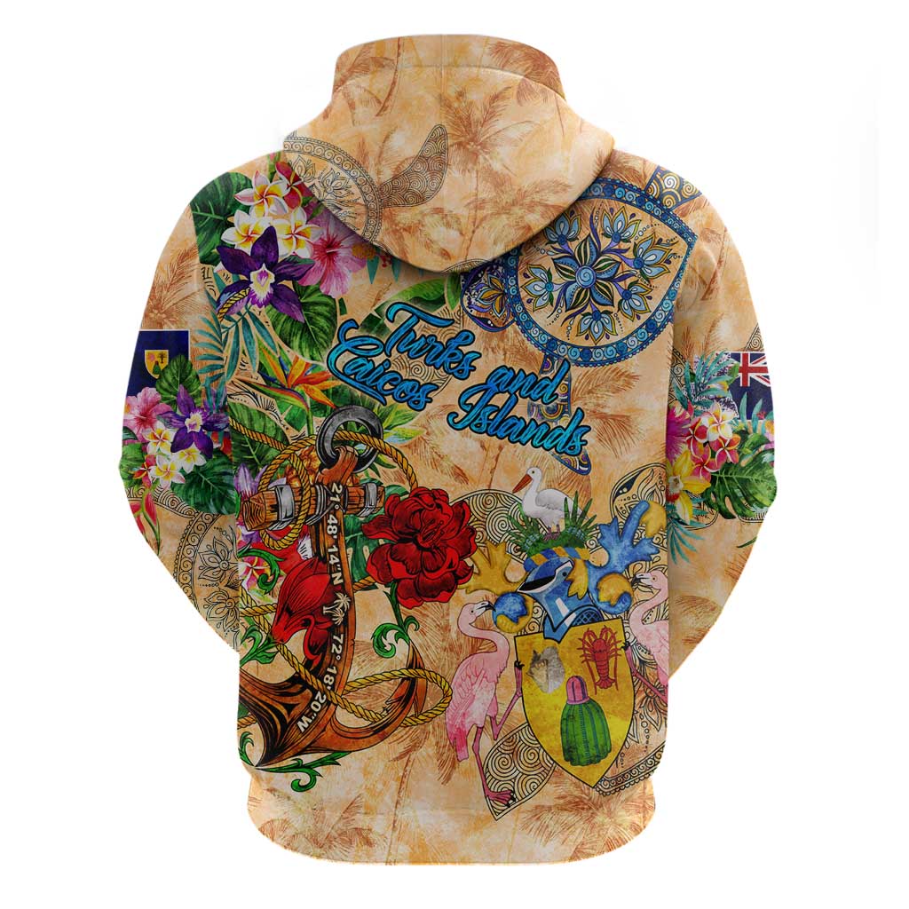 Turks and Caicos Islands Hoodie Geographic Coordinate Anchor - Turlte Tropical DT02