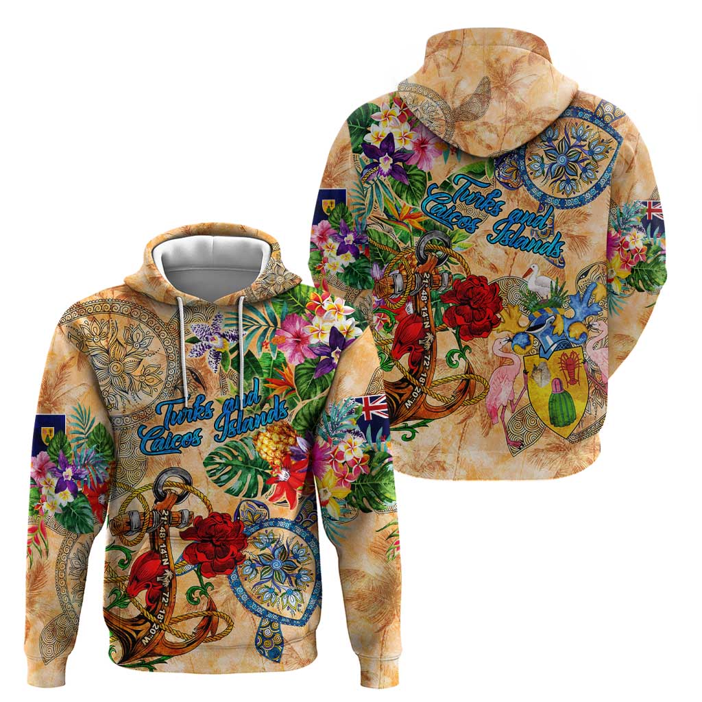 Turks and Caicos Islands Hoodie Geographic Coordinate Anchor - Turlte Tropical DT02