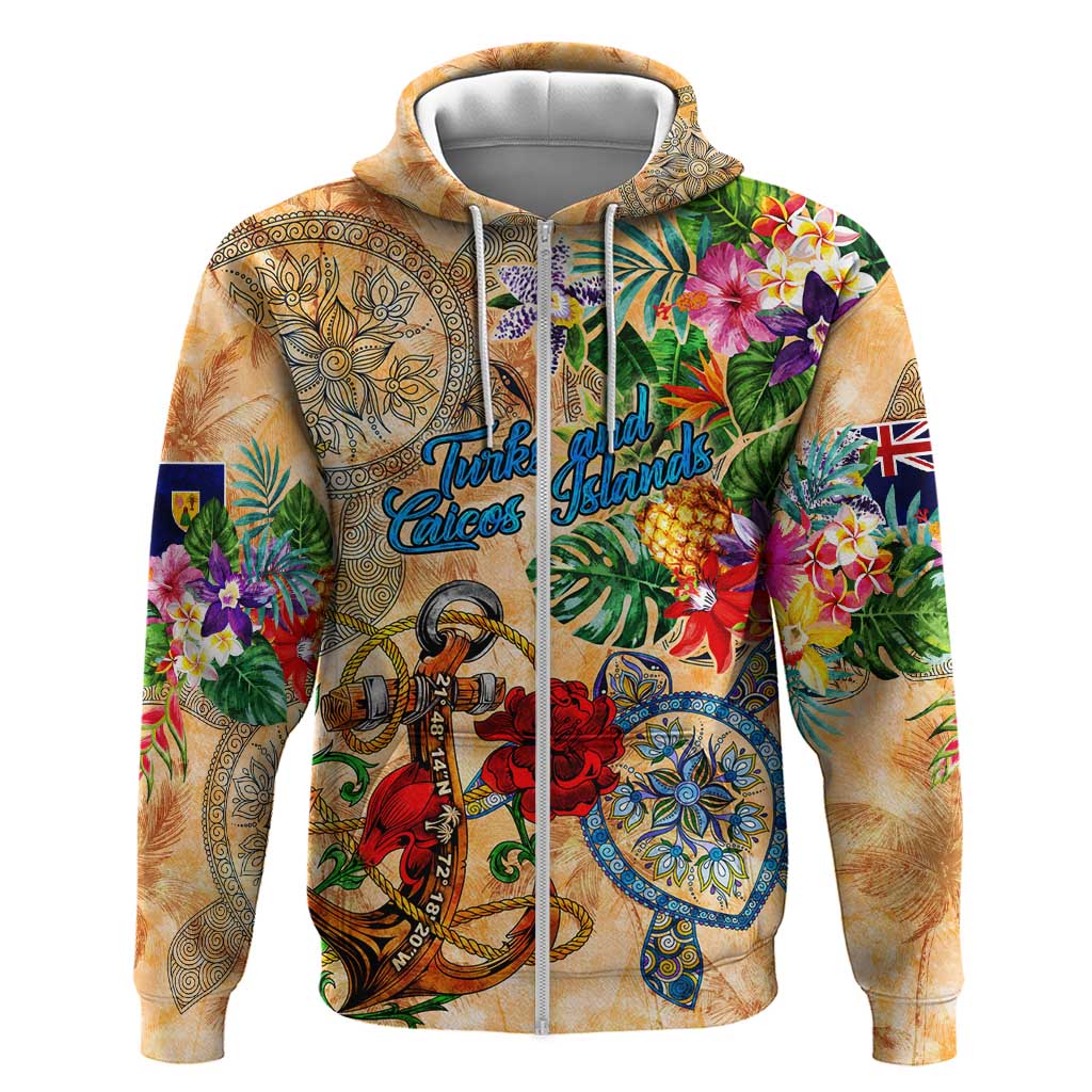 Turks and Caicos Islands Hoodie Geographic Coordinate Anchor - Turlte Tropical DT02