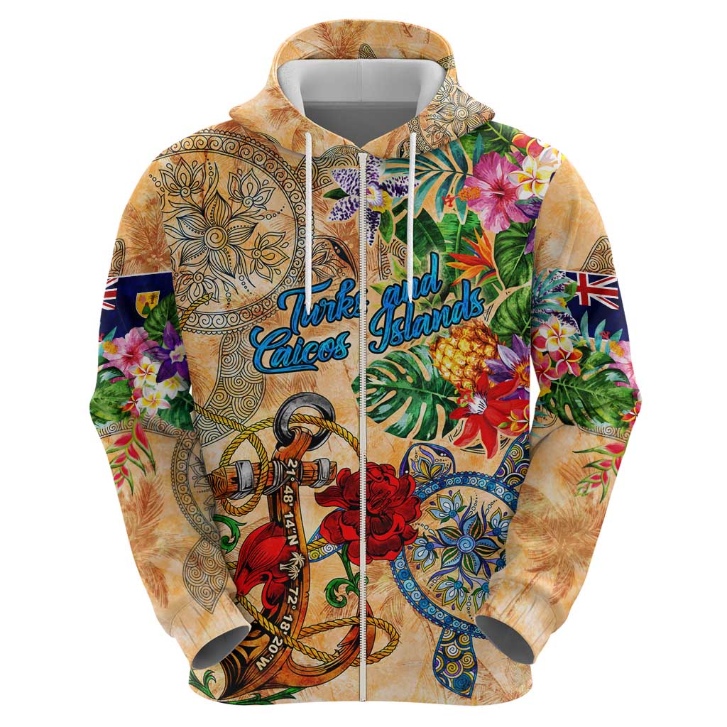 Turks and Caicos Islands Hoodie Geographic Coordinate Anchor - Turlte Tropical DT02