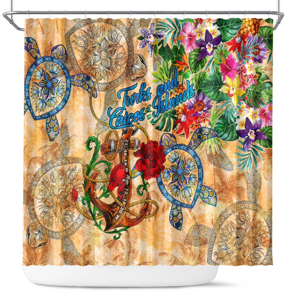 Turks and Caicos Islands Shower Curtain Geographic Coordinate Anchor - Turlte Tropical DT02