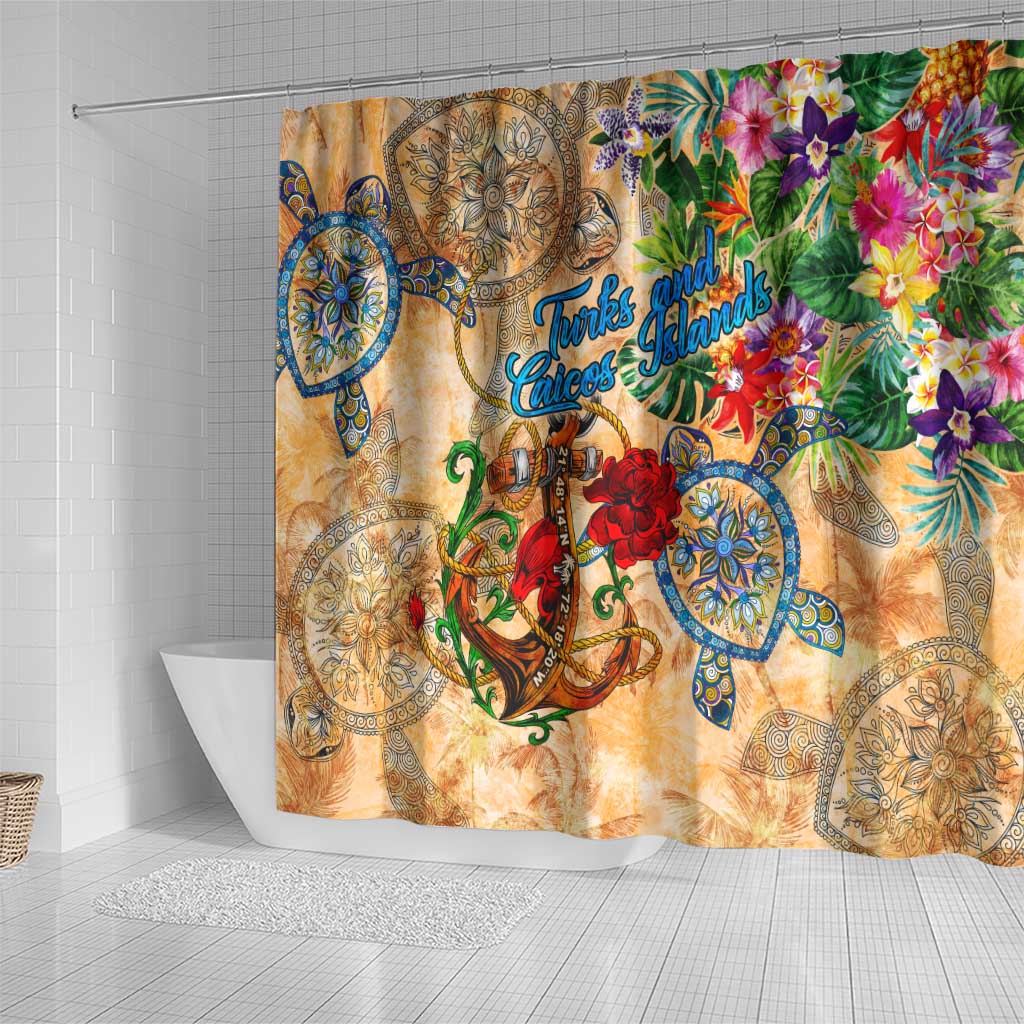 Turks and Caicos Islands Shower Curtain Geographic Coordinate Anchor - Turlte Tropical DT02