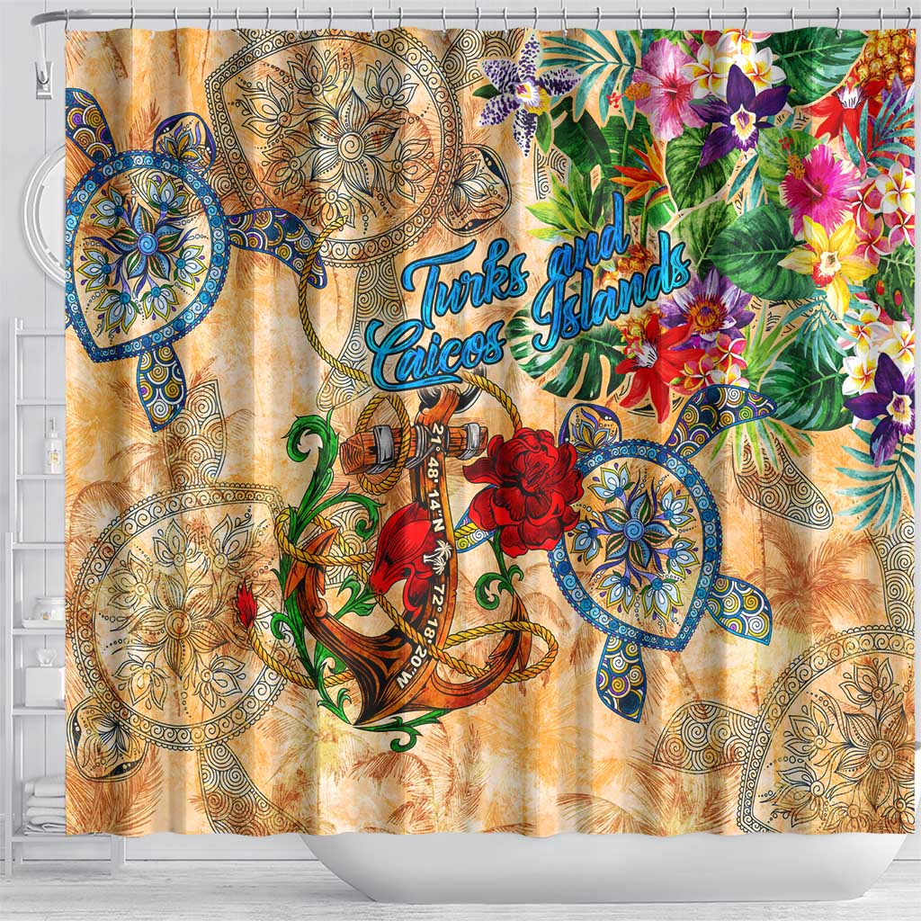 Turks and Caicos Islands Shower Curtain Geographic Coordinate Anchor - Turlte Tropical DT02