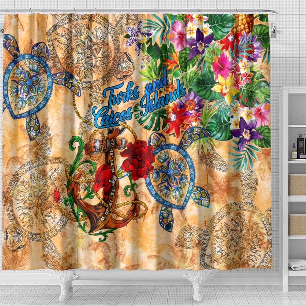 Turks and Caicos Islands Shower Curtain Geographic Coordinate Anchor - Turlte Tropical DT02