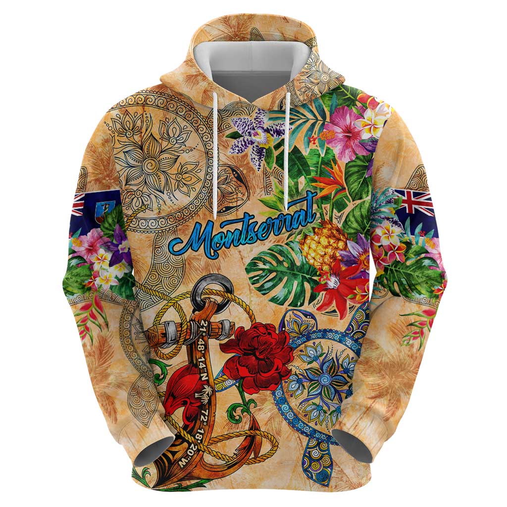 Montserrat Hoodie Geographic Coordinate Anchor - Turlte Tropical DT02