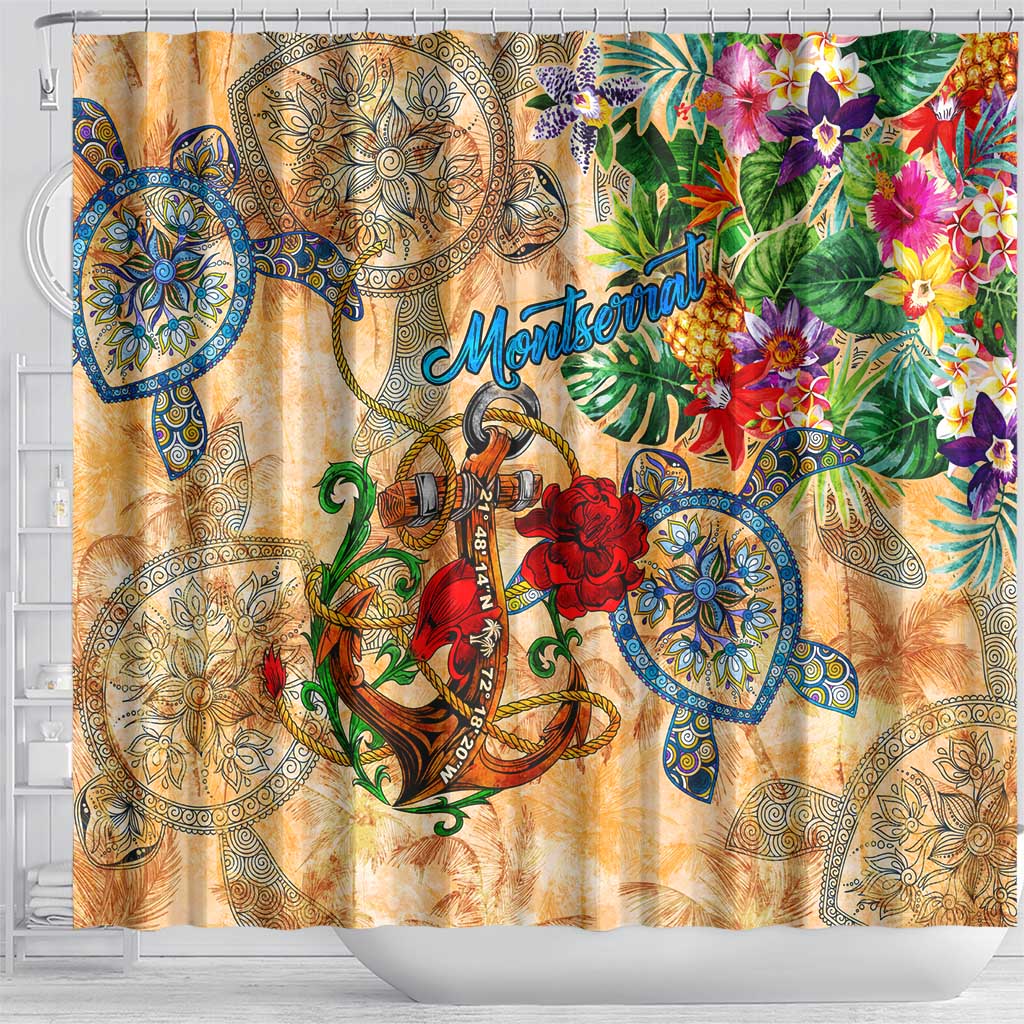 Montserrat Shower Curtain Geographic Coordinate Anchor - Turlte Tropical DT02