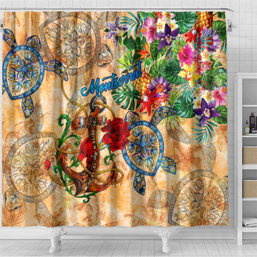 Montserrat Shower Curtain Geographic Coordinate Anchor - Turlte Tropical DT02