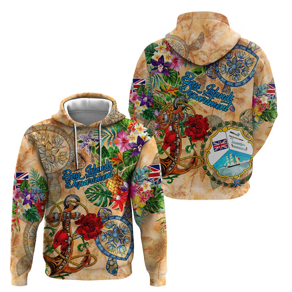 Bay Islands Department Hoodie Geographic Coordinate Anchor - Turlte Tropical DT02