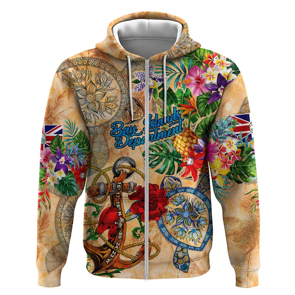 Bay Islands Department Hoodie Geographic Coordinate Anchor - Turlte Tropical DT02