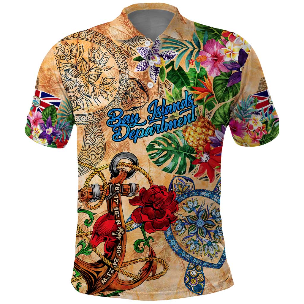 Bay Islands Department Polo Shirt Geographic Coordinate Anchor - Turlte Tropical DT02