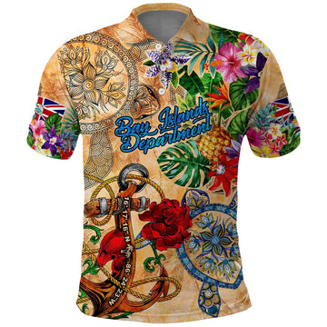 Bay Islands Department Polo Shirt Geographic Coordinate Anchor - Turlte Tropical DT02