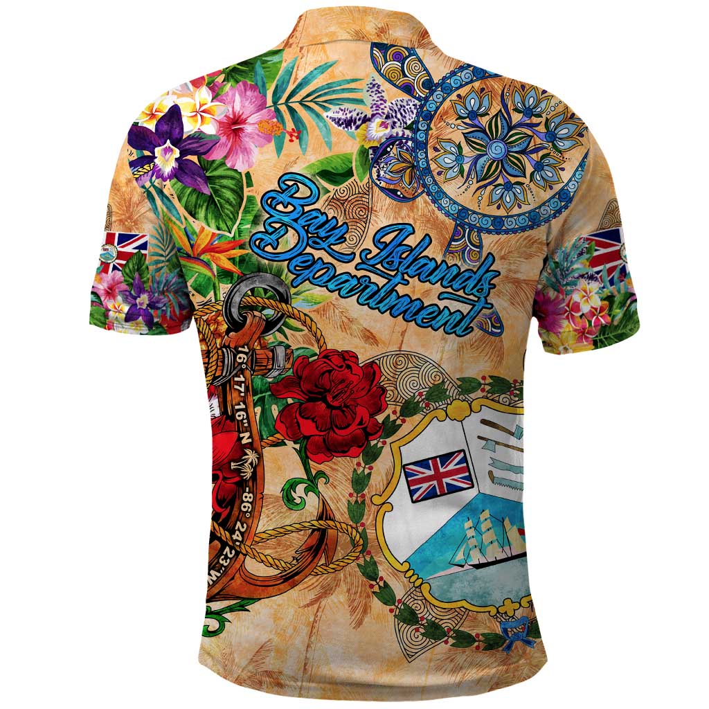 Bay Islands Department Polo Shirt Geographic Coordinate Anchor - Turlte Tropical DT02