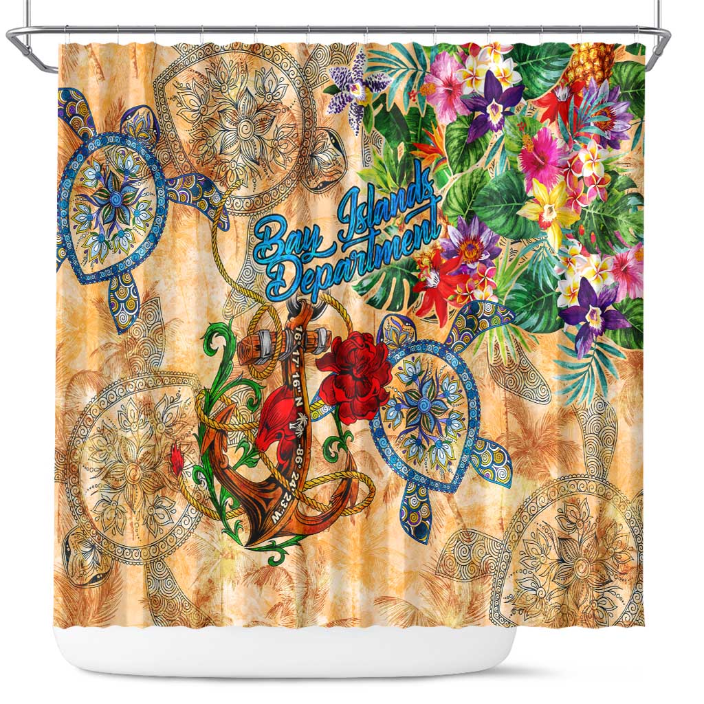 Bay Islands Department Shower Curtain Geographic Coordinate Anchor - Turlte Tropical DT02