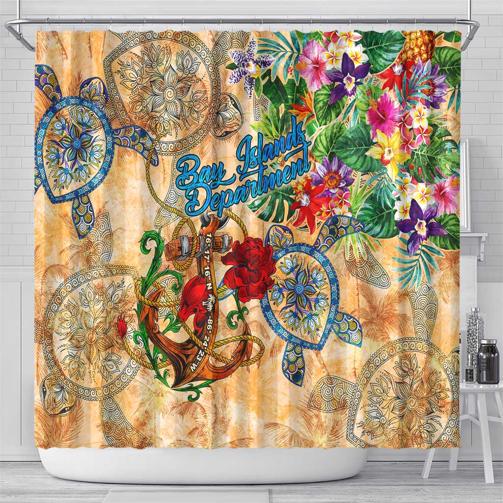 Bay Islands Department Shower Curtain Geographic Coordinate Anchor - Turlte Tropical DT02