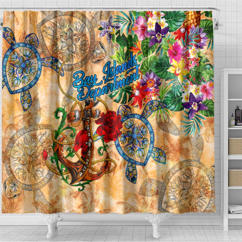 Bay Islands Department Shower Curtain Geographic Coordinate Anchor - Turlte Tropical DT02