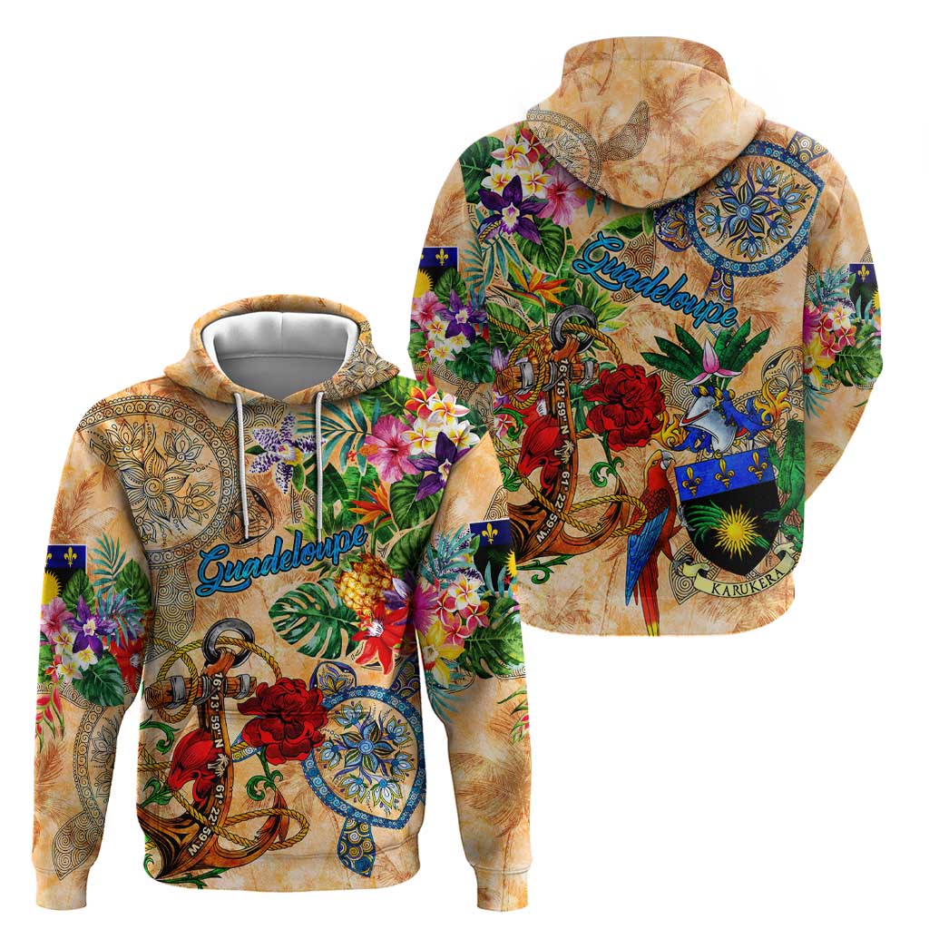 Guadeloupe Hoodie Geographic Coordinate Anchor - Turlte Tropical DT02