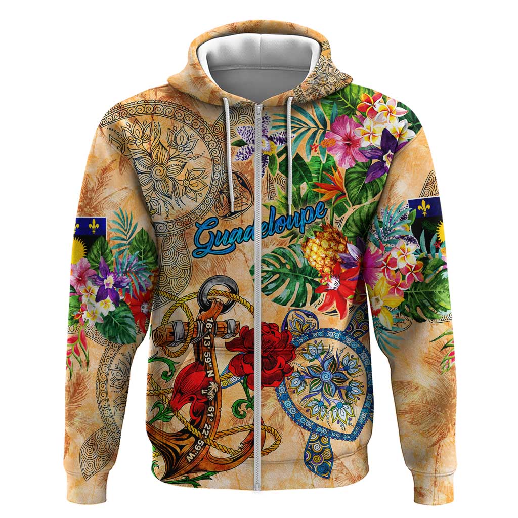 Guadeloupe Hoodie Geographic Coordinate Anchor - Turlte Tropical DT02
