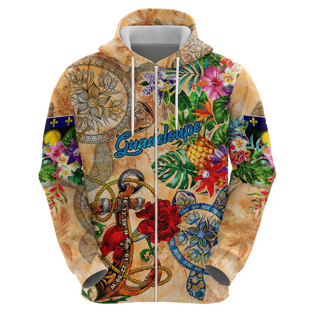 Guadeloupe Hoodie Geographic Coordinate Anchor - Turlte Tropical DT02