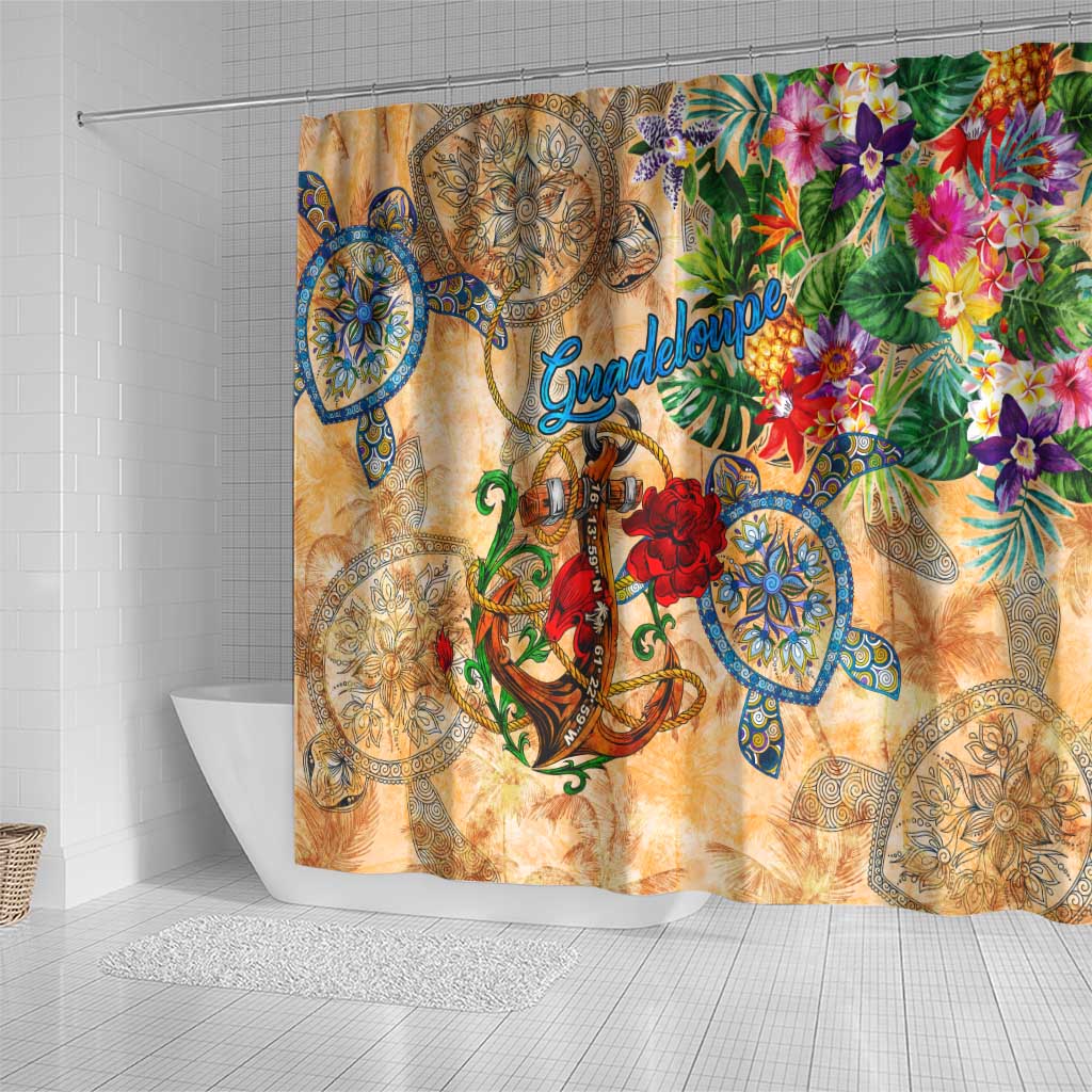 Guadeloupe Shower Curtain Geographic Coordinate Anchor - Turlte Tropical DT02