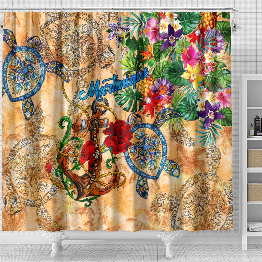Martinique Shower Curtain Geographic Coordinate Anchor - Turlte Tropical DT02