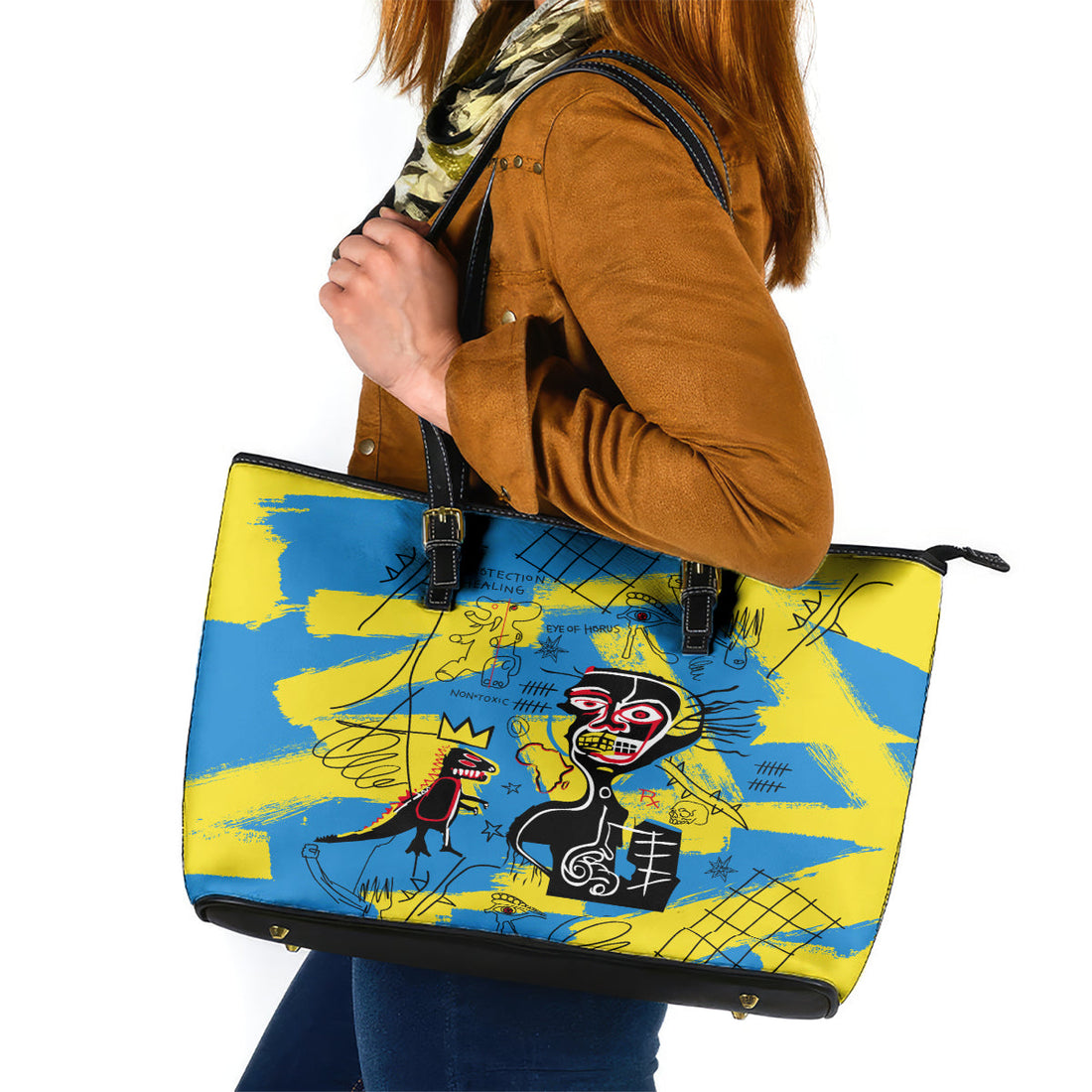 African Art Viva Underground Psychedelic Vintage Style Leather Tote Bag DT02