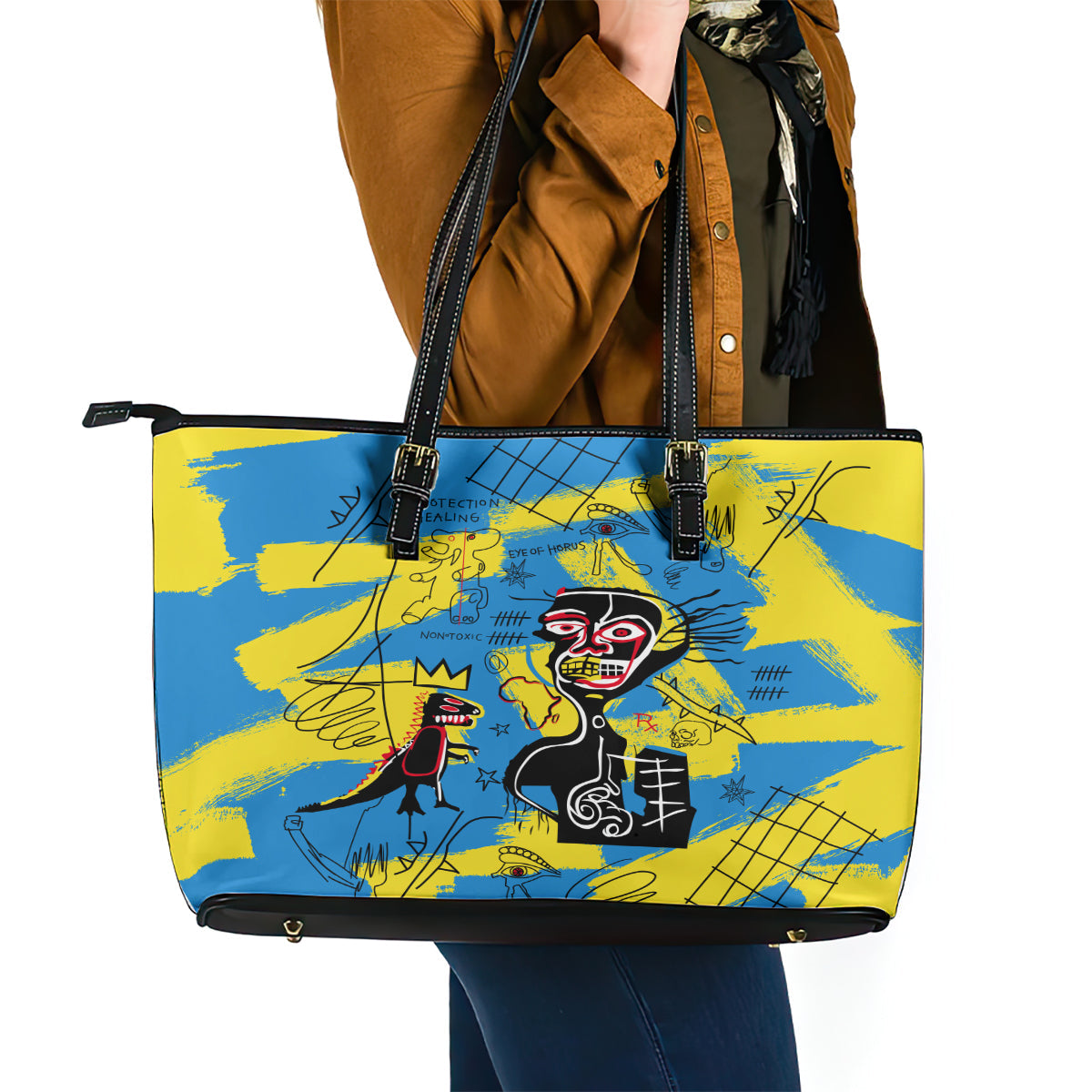 African Art Viva Underground Psychedelic Vintage Style Leather Tote Bag DT02