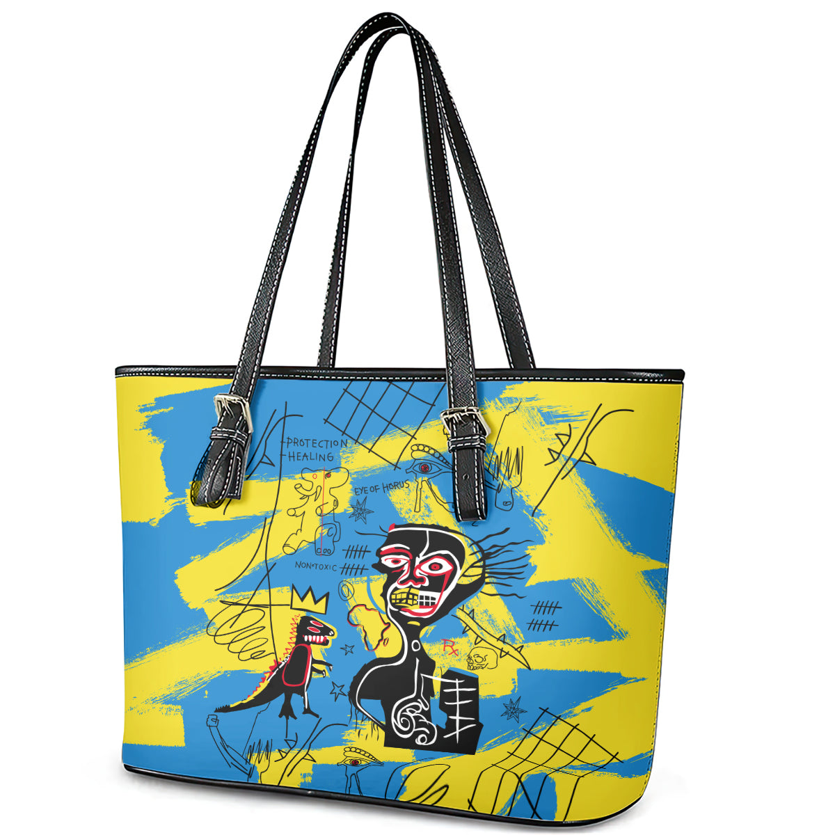 African Art Viva Underground Psychedelic Vintage Style Leather Tote Bag DT02
