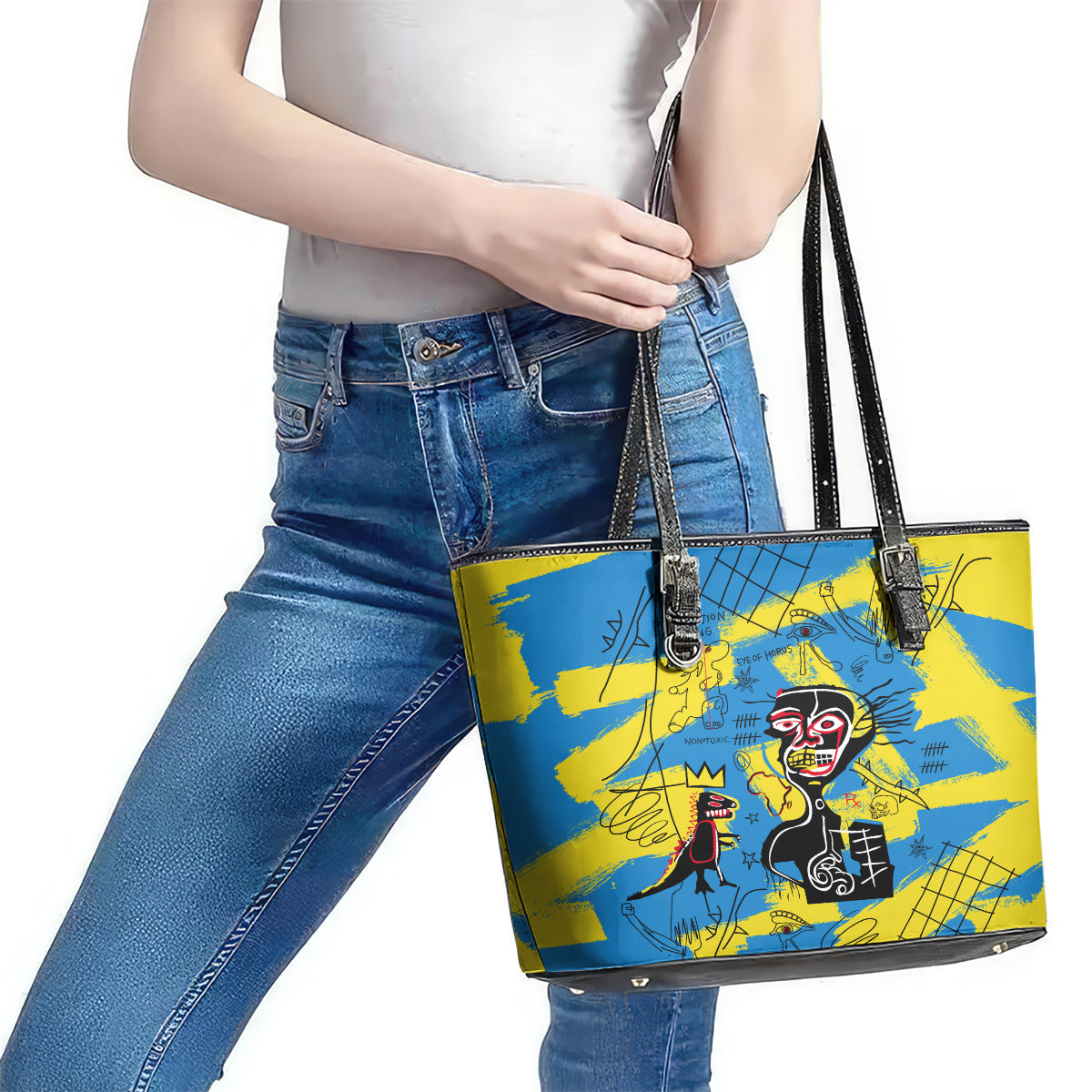 African Art Viva Underground Psychedelic Vintage Style Leather Tote Bag DT02